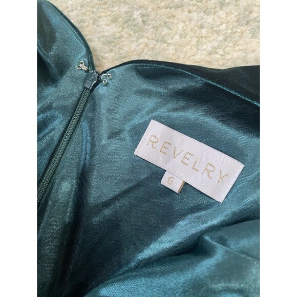 Revelry Size 6 Dawson Velvet Ruched Full Length Maxi Gown Emerald Green Dress - Picture 13 of 14